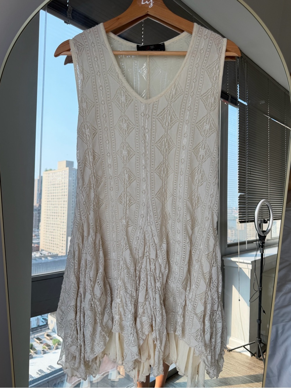 Cream Lace Knit Sleeveless flowy dress (from France)